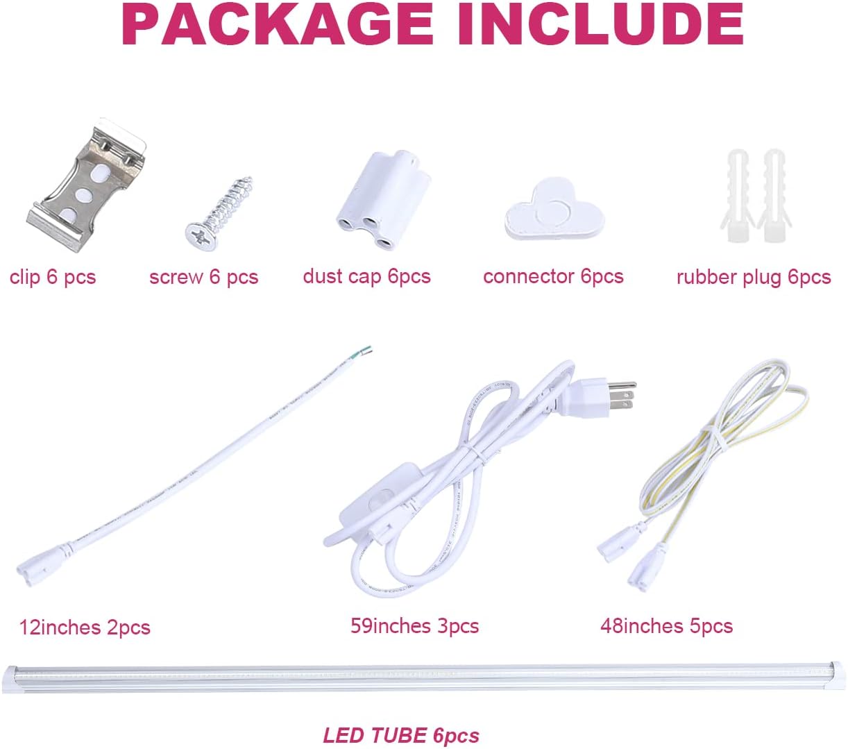 6 Pack 4FT 60W LED Shop Light, V Shape Integrated T8 LED Tube Light, 6600LM, 6000K Super Bright White,high Output Linkable with Plug for Garage, Workshop,Basement,Warehouse