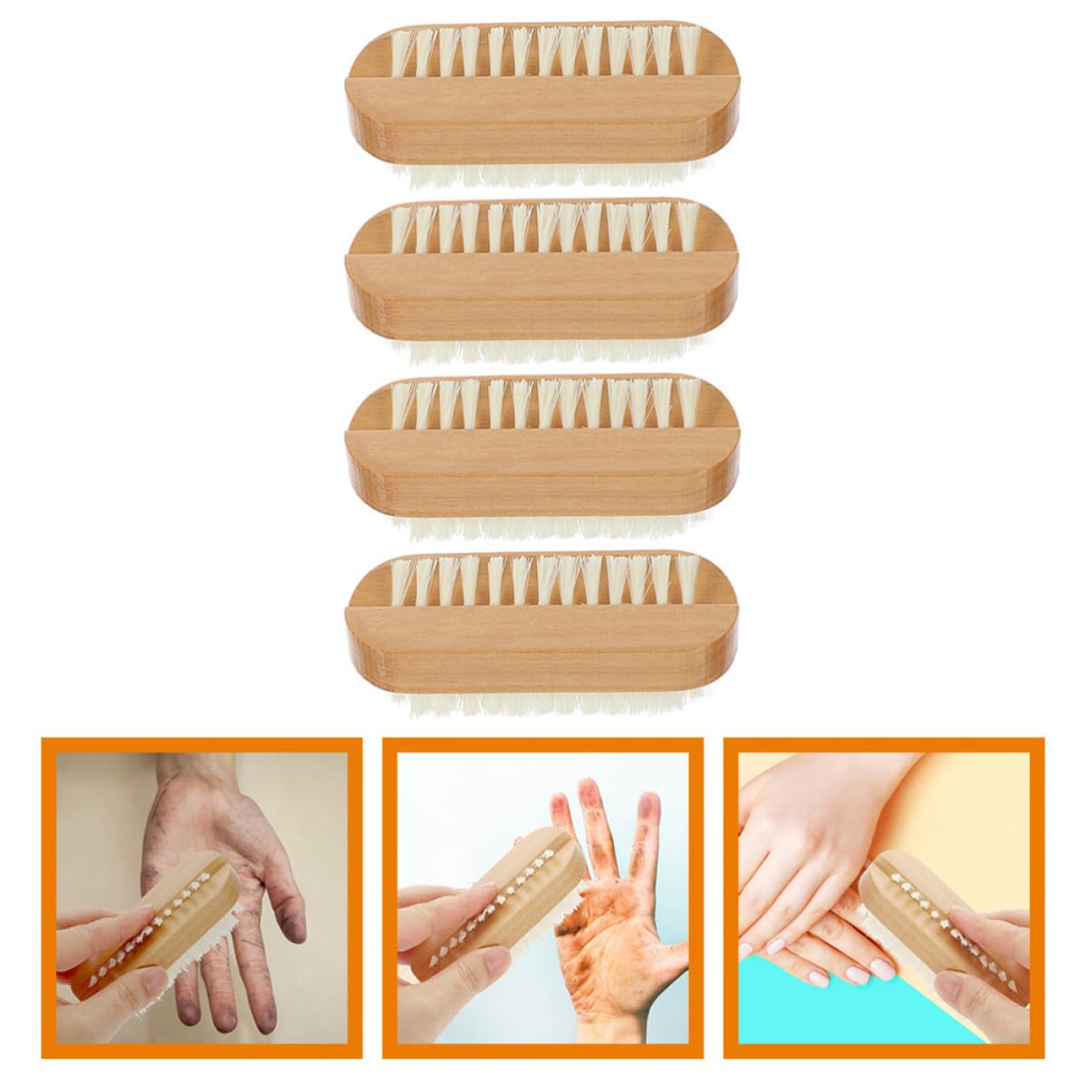 4pcs Nail Scrubbing Brush Set Lightweight Finger Nail Brush with Lotus Wood and Pp Bristles for Easy Cleaning for Personal Use at Home on Heels