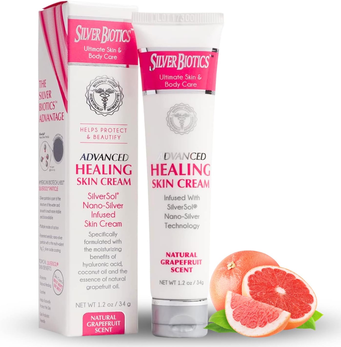 Silver Biotics Advanced Skin Cream | Grapefruit Scent | Lotion Infused with SilverSol and Hyaluronic Acid | All Natural Ingredients to Heal, Smooth Your Skin Blemishes and Scars | 1.2 oz