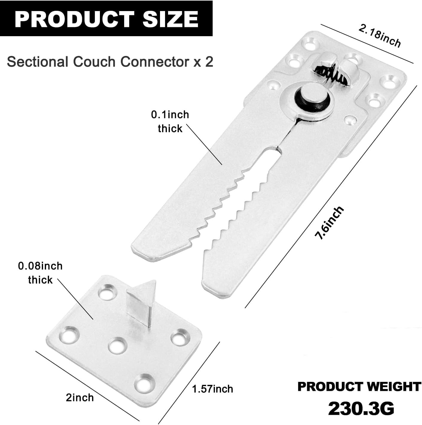 2 Pack Sectional Couch Connectors, Couch Clips, Sofa Connectors, Furniture Hardware with 18 Screws.