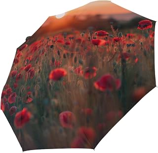 Travel Umbrella Compact, Sunset Poppy Automatic Folding Umbrella