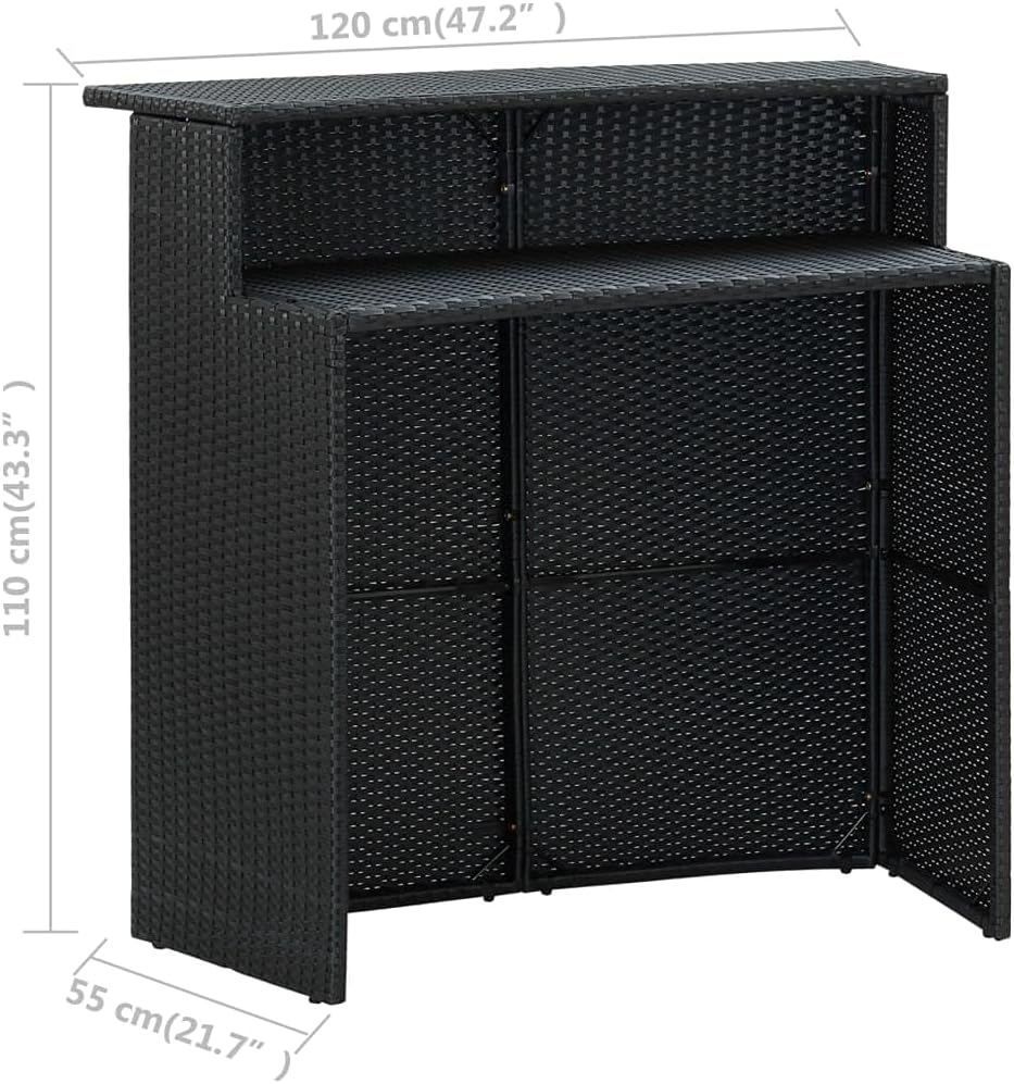 Patio Bar Table,Outdoor Dining Table,Outdoor Bar Table,Balcony Desk,Backyard Table,Patio Bistro Table, Black 47.2"x21.7"x43.3" Poly Rattan