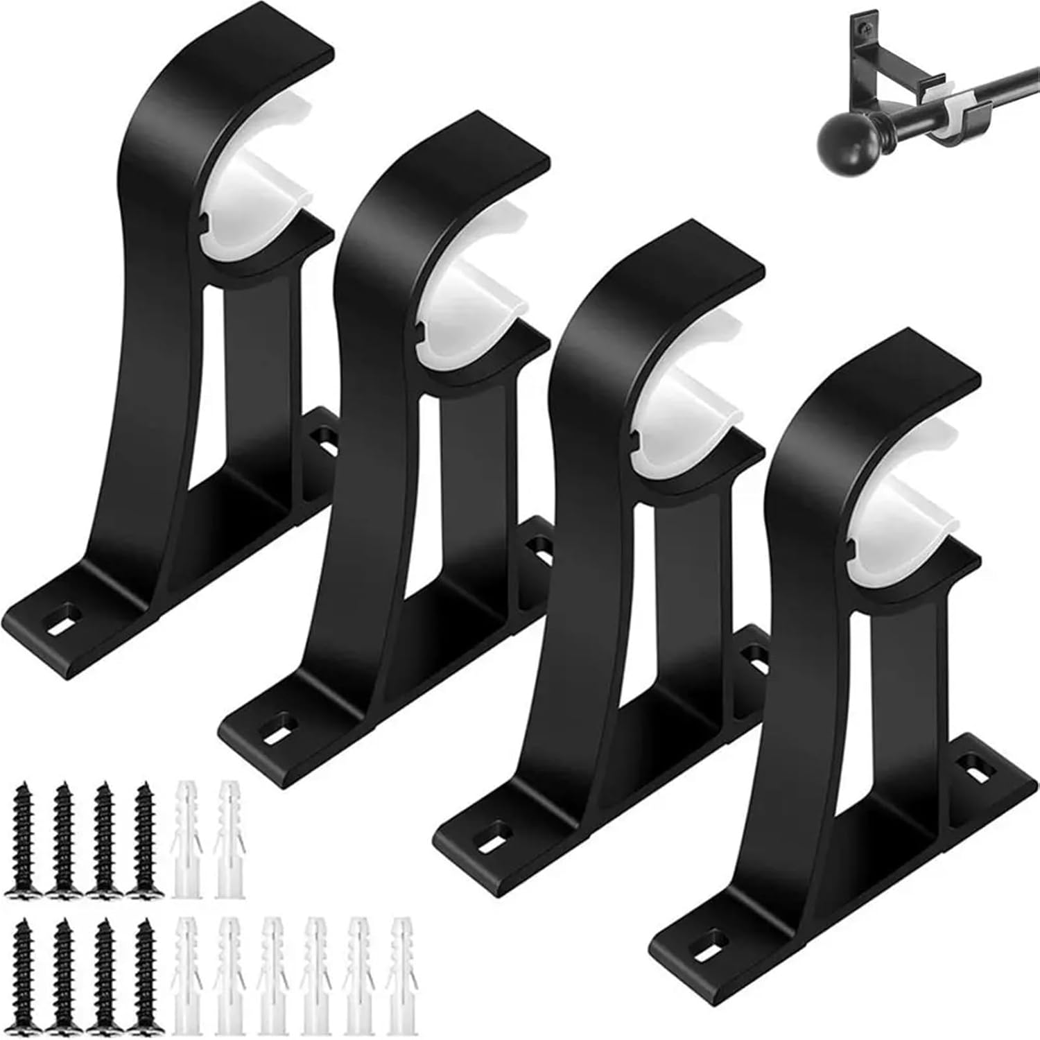 Closet Rod Brackets 10Pcs Single Hang Curtain Rod Holder Aluminum Alloy Heavy Duty Roman Rod Bracket with Screws Curtain Fixing Clip Hook for Closet Bathroom
