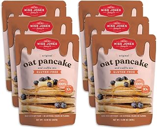 Miss Jones Baking Original Oat Pancake and Waffle Mix - Made with Oat Flour, Gluten Free, 10g of Protein, 100% Whole Grains,13.99 Ounce (Pack of 6)