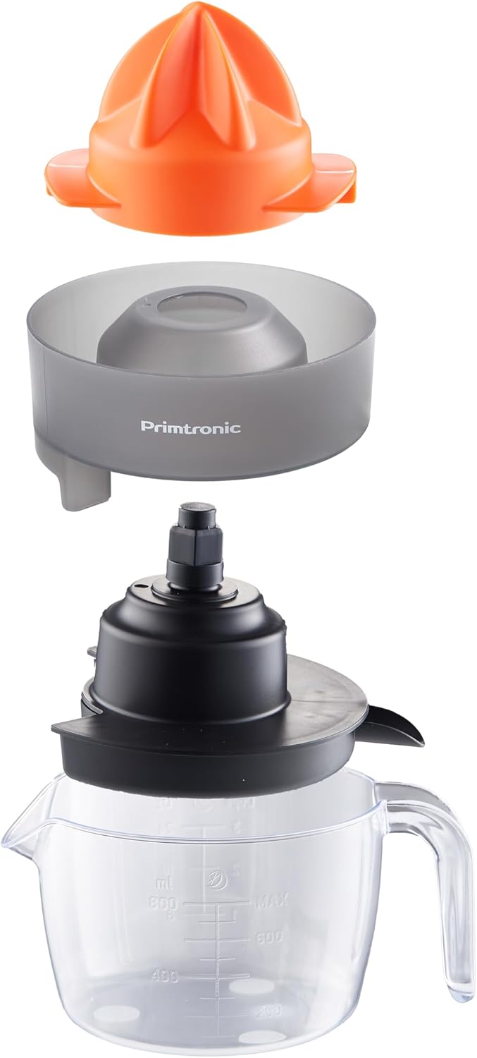 Primtronic 3-Cup Citrus Juicer: Auto-Reverse, Compact Design, BPA-Free