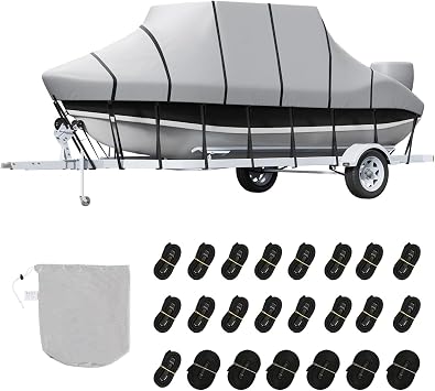 T Top Boat Cover 25-27ft with 2-in-1 Motor Cover, with 23 Windproof Straps | Width Up to 106"