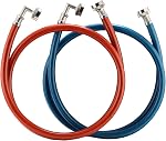 Laveuse en acier inoxydable avec 90 Degré Elbow, emballé dans PVC et les lignes d'alimentation d'eau chaude et froide Burst Proof pour lave-linge, 5Ft