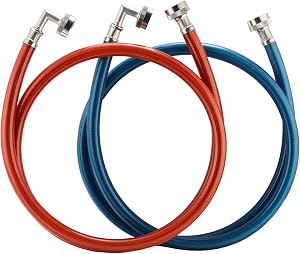 Stainless Steel Washing Machine Hoses with 90 Degree Elbow, Wrapped in PVC and Burst Proof Hot and Cold Water Connection Inlet Supply Lines for Washer, 5Ft