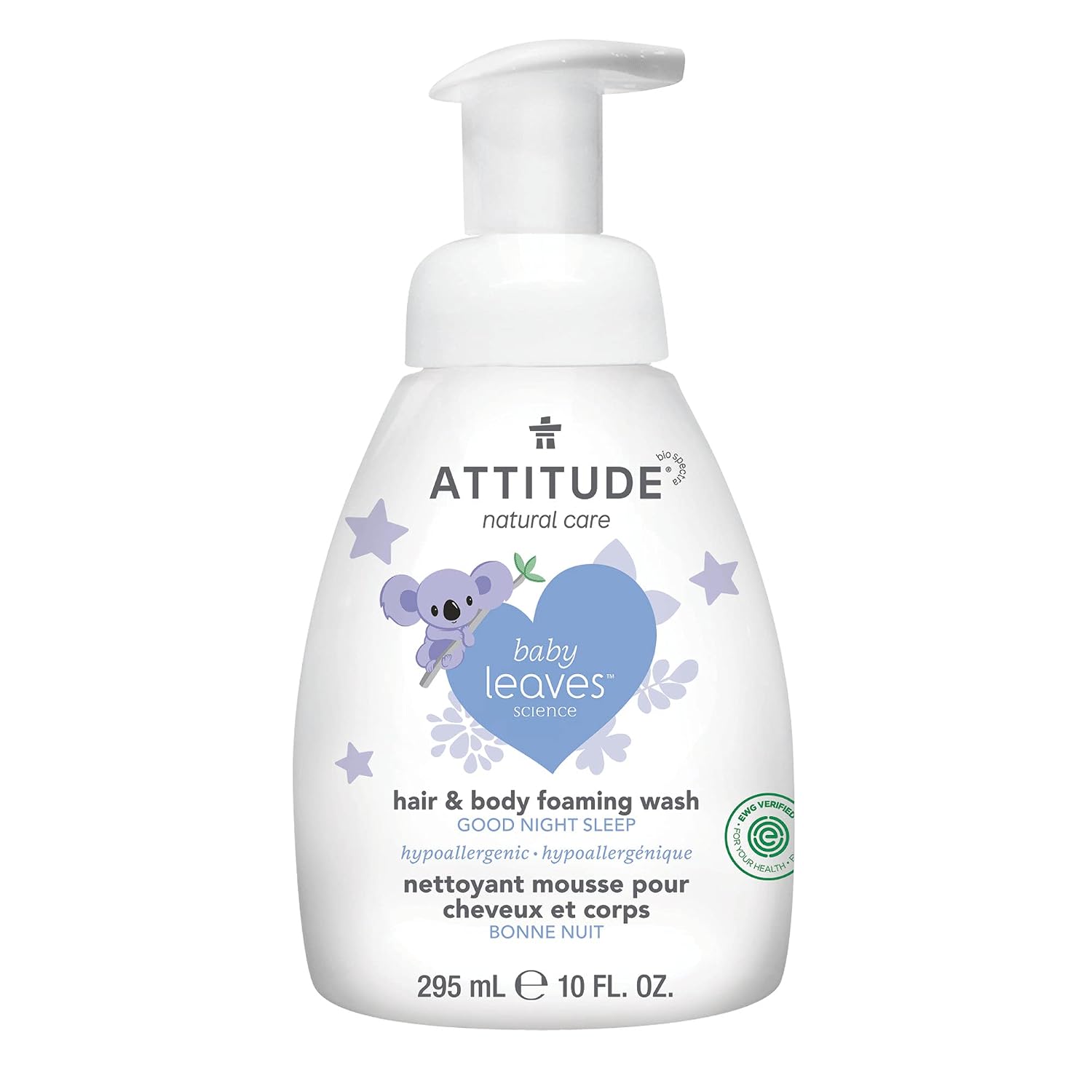 ATTITUDE 2-in-1 Natural Hair and Body Foaming Wash for Baby, EWG Verified Shampoo, Hypoallergenic Bath Soap, Almond Milk, 10 Fl. Oz.