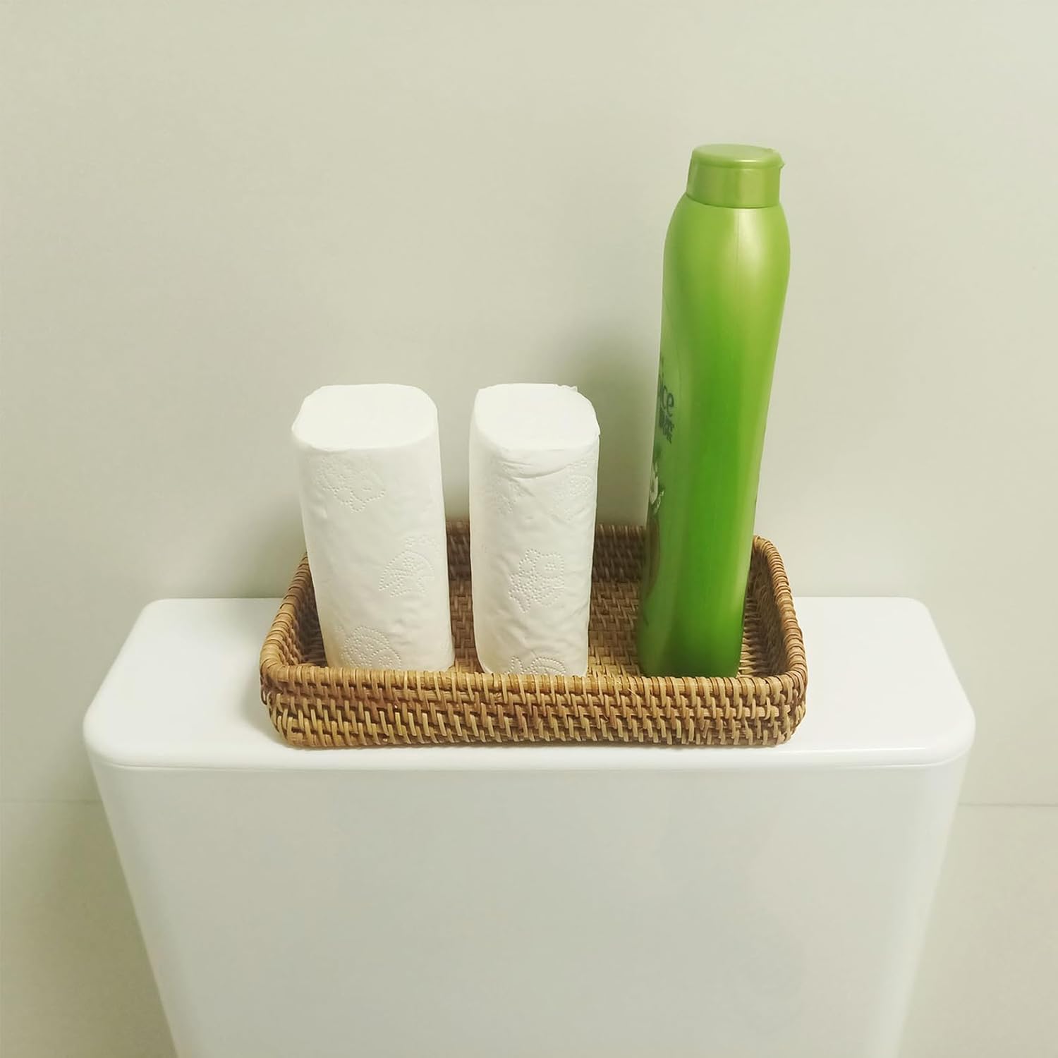 Rattan Tray Rectangle, Rattan Basket Set of 5, Wicker Decorative Serving Tray Fruit Baskets Food Serving Holders Woven Baskets for Storage Home Kitchen Restaurant Decor