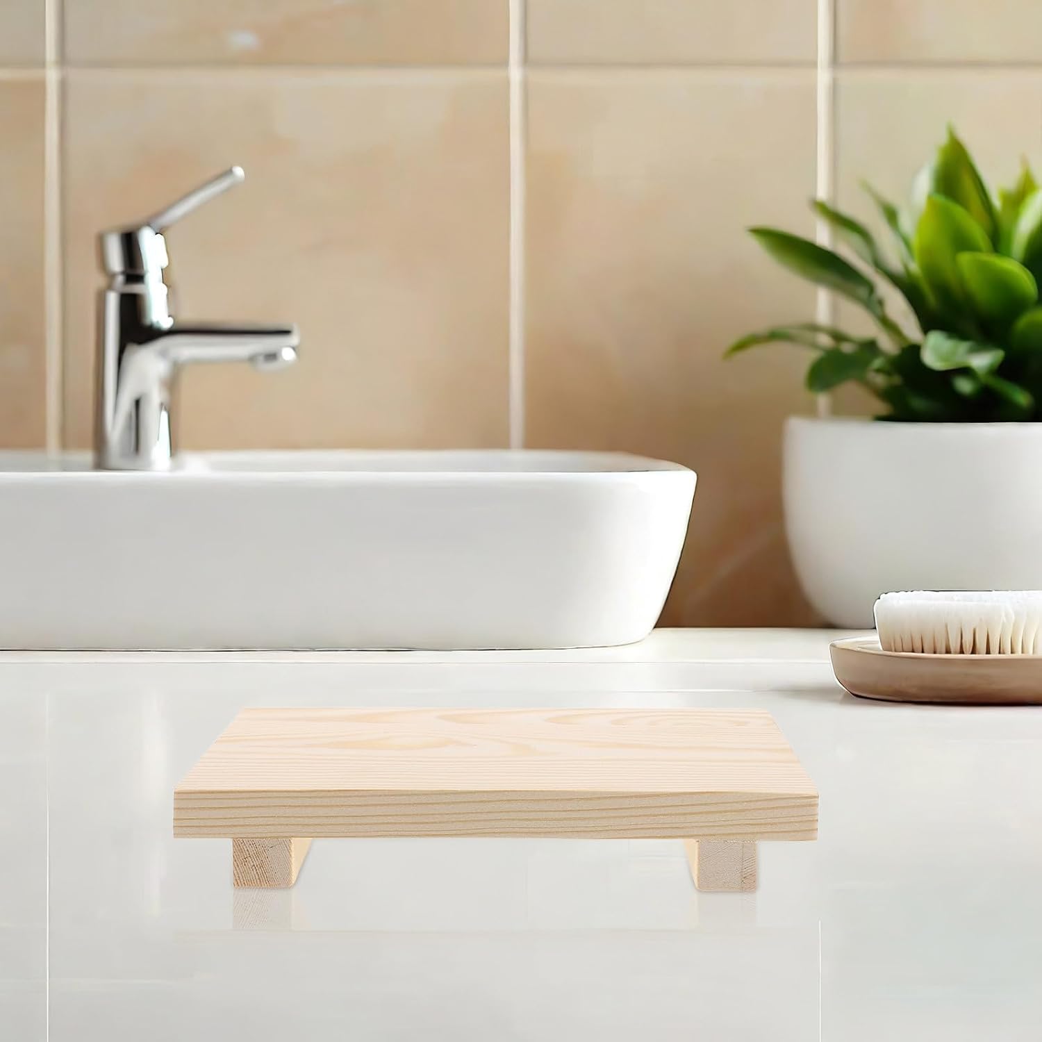 Wooden Soap Holder Tray for Bathroom Vanity with Quick Soap Drainage and Easy Cleaning Surface for Sink Decor and Organizer Farmhouse Style