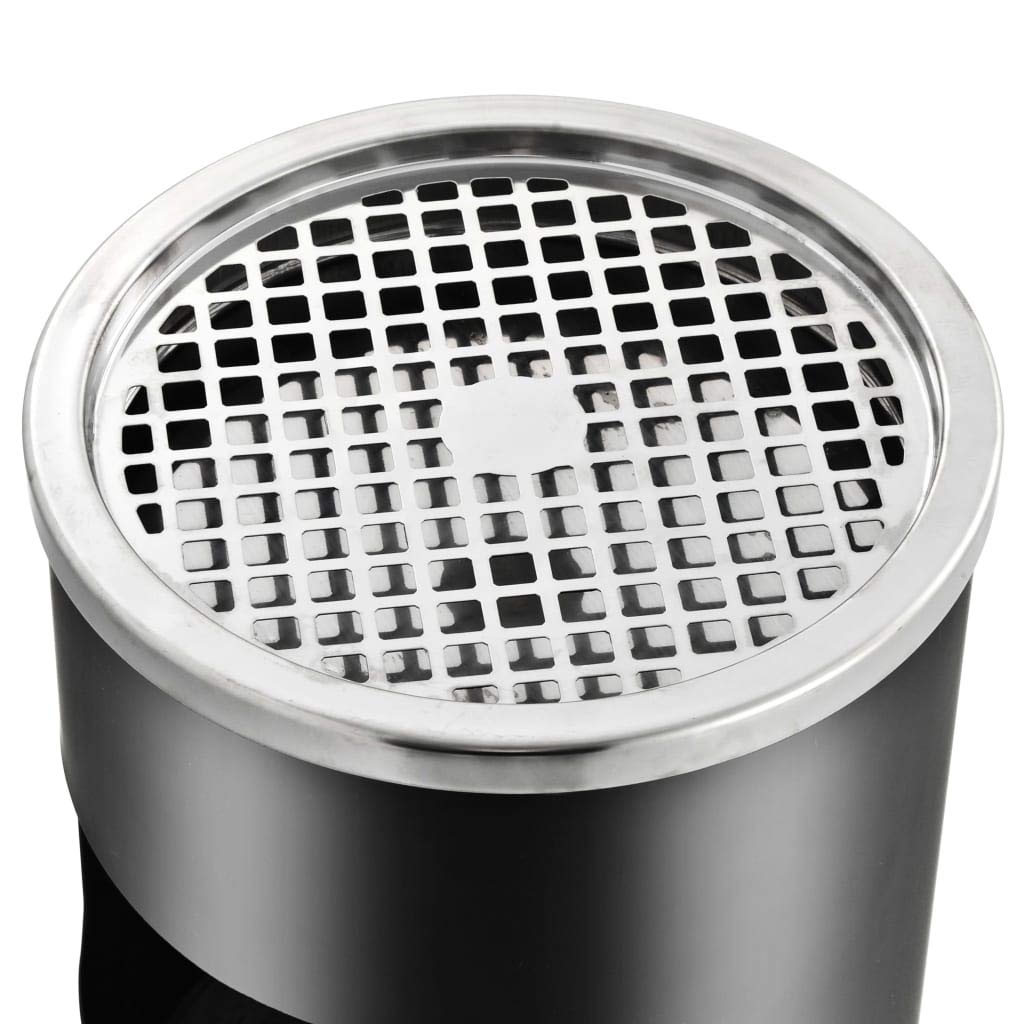 7.9 Gallon Outdoor Trash Can with Ashtray, Standing Waste Bin for Hotel, Restaurant and Office, Heavy Duty Powder Coated Steel Black Waste Receptacle