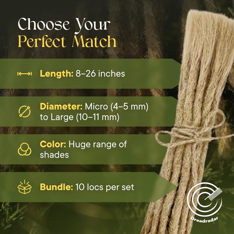 Human Hair Dreadlock Extensions – Handmade Crochet Locs Real Hair Dreads For Every Hairstyle, 10-Strand Bundle Dreads, Natural Looking Shades