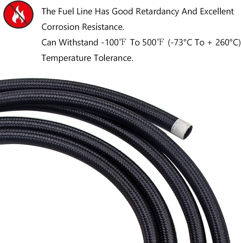 6AN Fuel Line 10ft High Pressure Fuel Hose Fitting Kit Nylon Braided Stainless Steel Transmission Cooler For Oil,Gas, Fuel, Hydraulic