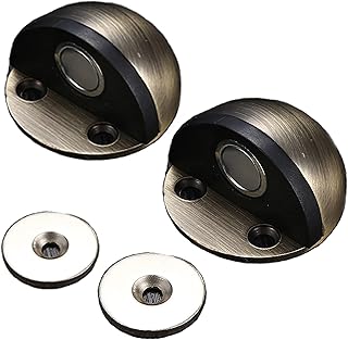 Floor Door Stopper with Magnet, Door Holder to Keep Door Open, Floor Mounted, Protecting Wall - Magnetic Stainless Steel Blocker with Adhesive Tape & Screws (2Pcs)