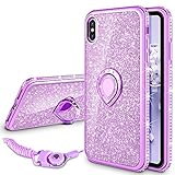 VEGO Case for Apple iPhone Xs Max 6.5 inch, iPhone Xs Max Glitter Case Girly Fashion Sparkly Bling Cute Rhinestone with Kickstand Ring Grip Holder for Girls Women for iPhone Xs Max(Purple)