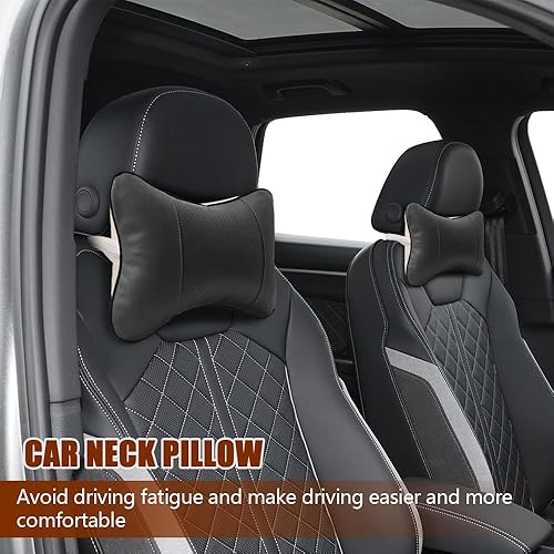 Miniatura 3 de Almohada de asiento de automóvil, almohada para el cuello del automóvil, almohada de apoyo para el cuello del automóvil, reposacabezas de cuero