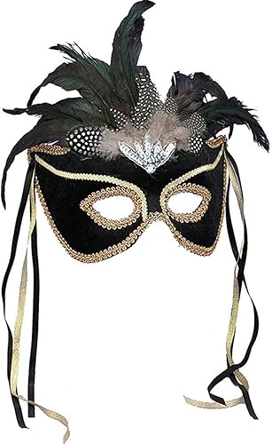 Negro Feather Masquerade máscara, talla única , Negro Plateado