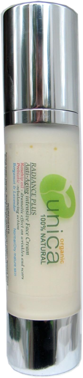 UNICA COSMETICS RADIANCE PLUS Organic & 100% Natural anti-aging face cream with Prebiotics and Rosehip oil Bergamot & Lavender - SENSITIVE & ECZEMA PRONE SKIN - 50ml