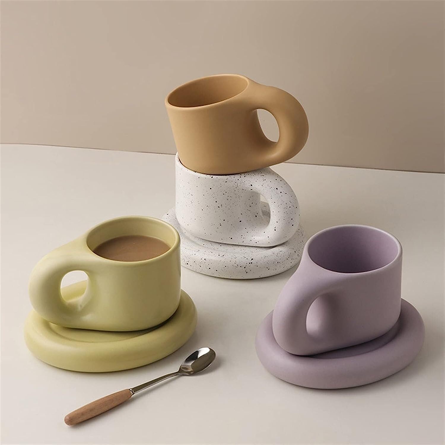 Tazzine Caffè Tazzine Caffe Tazze Caffe Tazze Da Caffè In Ceramica Tazze Da Caffè Affascinante Tazza Con Set Di Piattini Regali Creativi Tazze Da Caffè Da 300 Ml Tazzine da Caffè Tazza da Caffè ( Colo