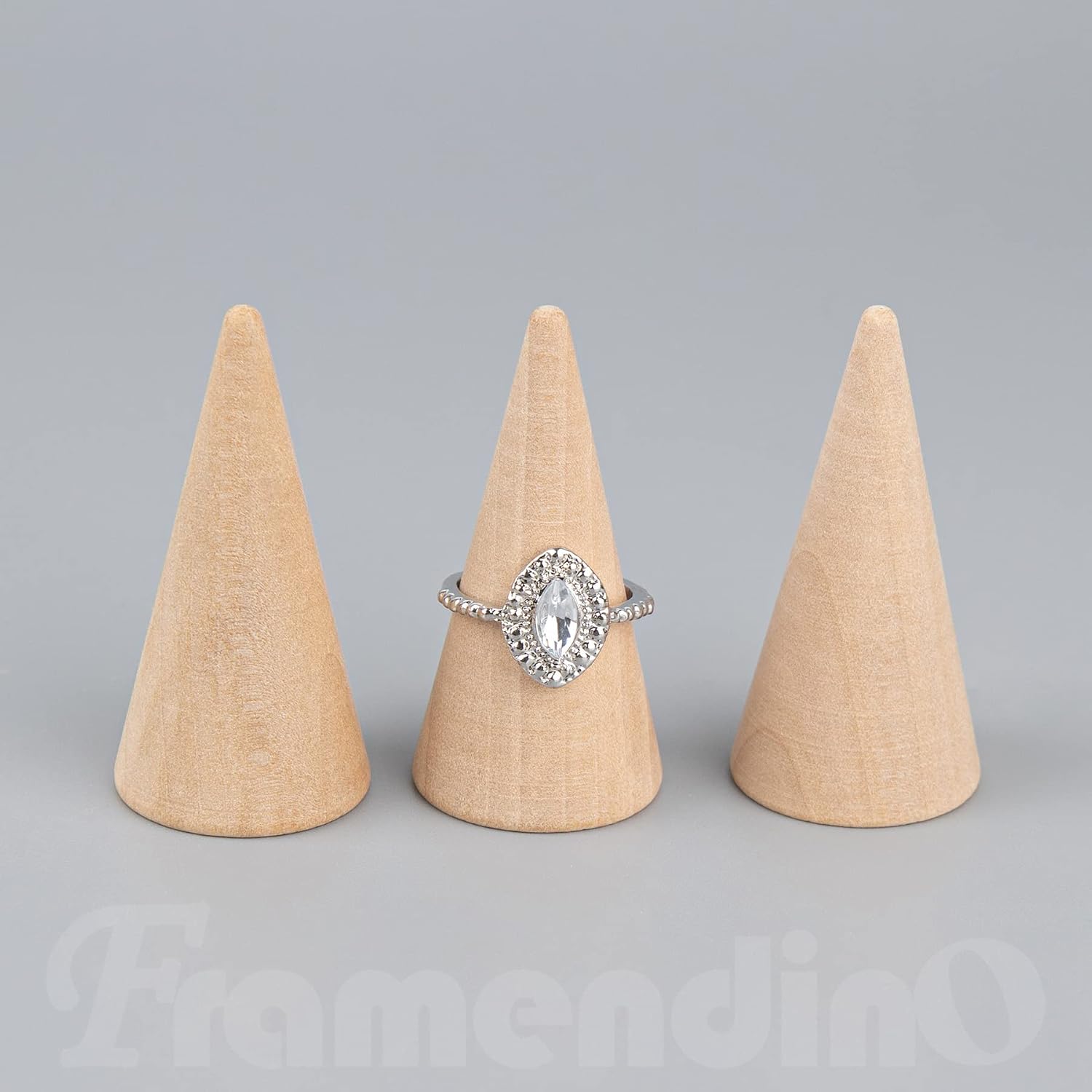 Framendino, 20 Pack Wood Cone Ring Display Stand Holder, Natural Unfinished Jewelry Stands Organizer for Crafts DIY