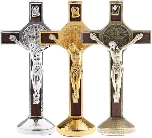 Miniatura 2 de Estatua de crucifijo de metal de 3.5 in con base adhesiva, para decoración de tablero de instrumentos de coche (color  1)