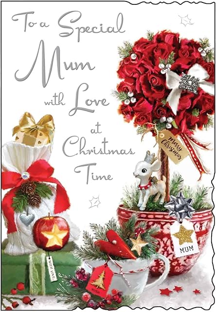 Jonny Javelin Special Mum Love At Christmas Time Card Rose Topiary