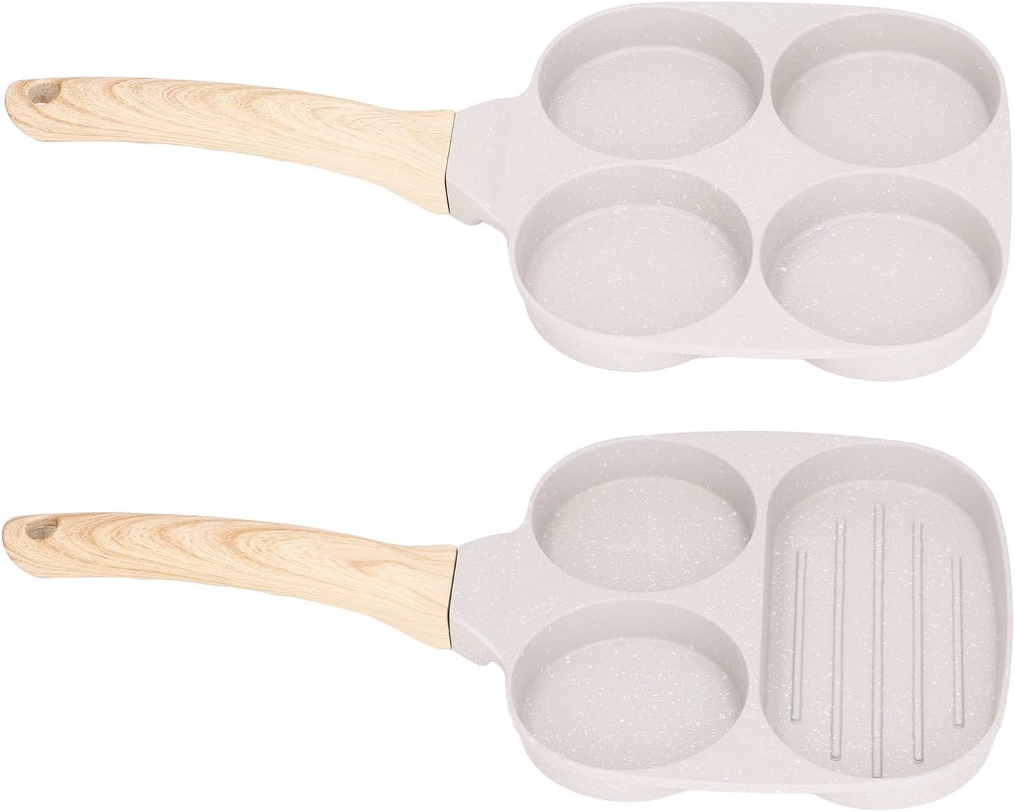 Aluminum Alloy Frying Pan Non Stick Grill Pan Fried Egg Cooker Pan Egg Frying Pan Frying Breakfast Pan, Handle for Cooking Ham Omelet Egg Muffins Bacon(4 Holes Channel)