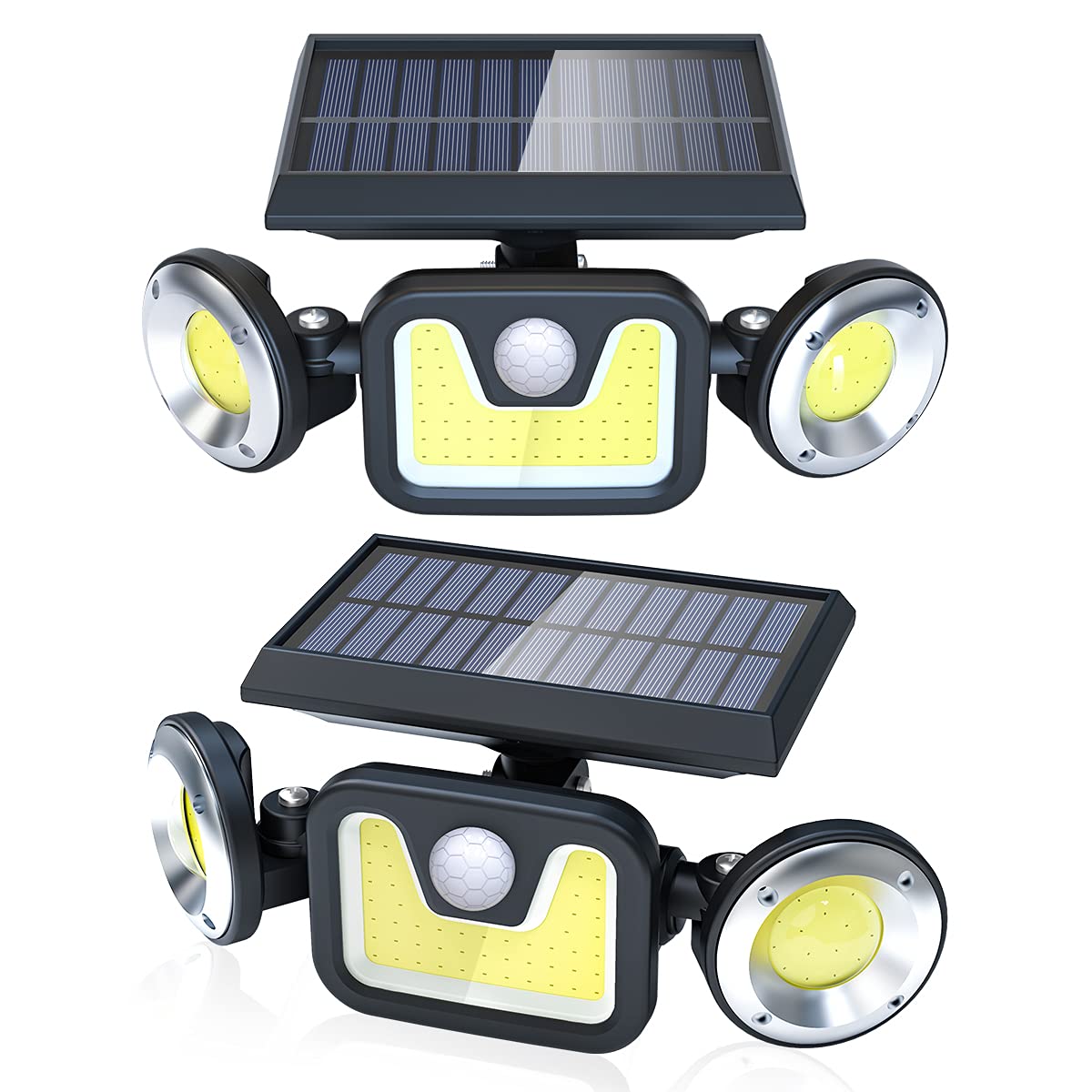 HELCEKOU Solar Lights Outdoor with 3 Heads Motion Sensor Security Light 2 Packs Waterproof Wall for Garden Front Door Yard Fence Garage Modes