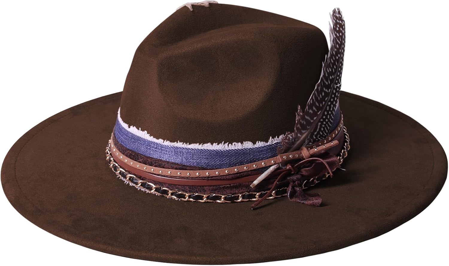 SAJUZEN Wide Brim Fedora Hats for Women Men Felt Panama Hat Dress Up Handmade