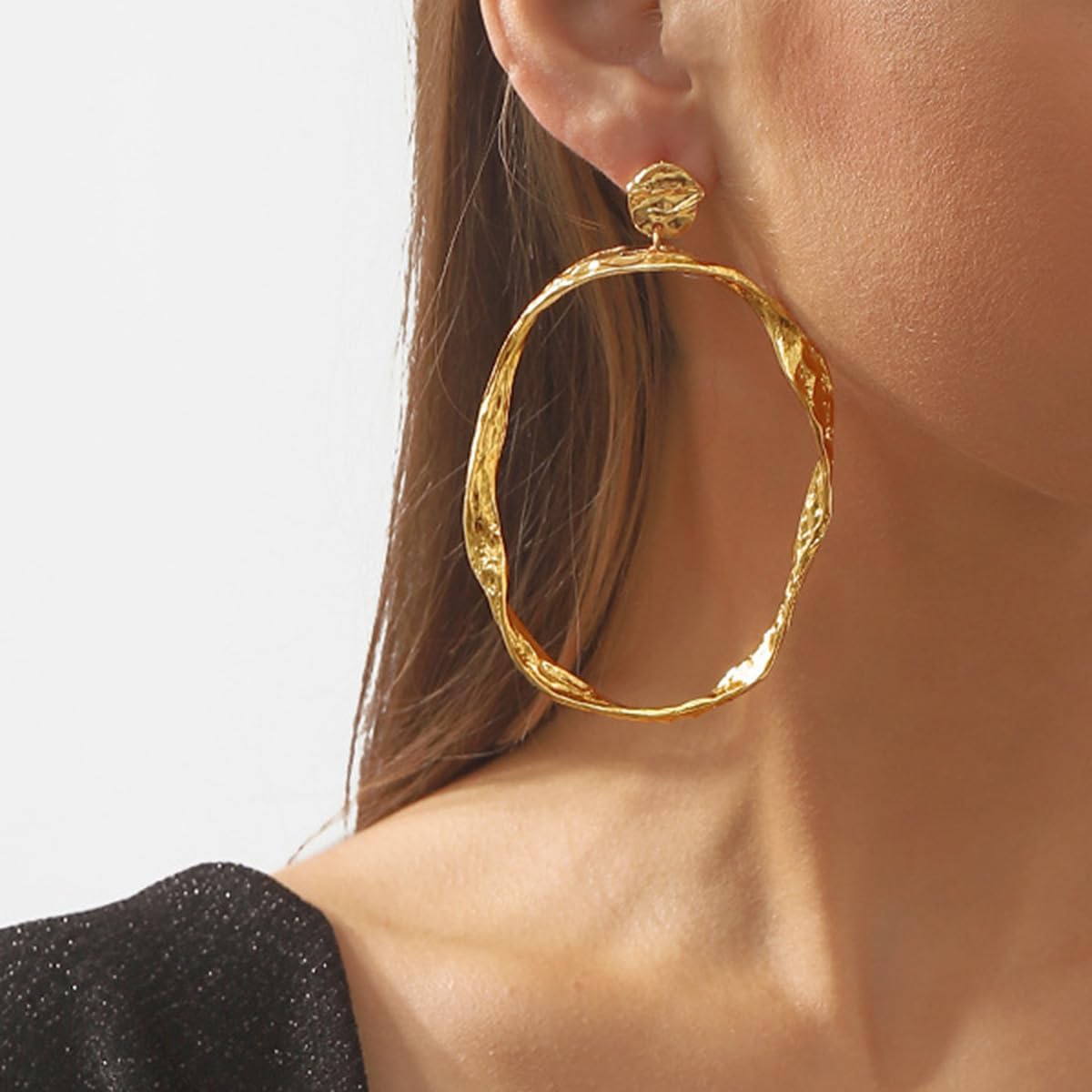 Exaggerated Oval Earrings Geometric Oval Hoop Stud earrings Twisted Hoop Drop Earring Hollow Circle Statement Gold Earrings for Women Trendy Jewelry - Image 2