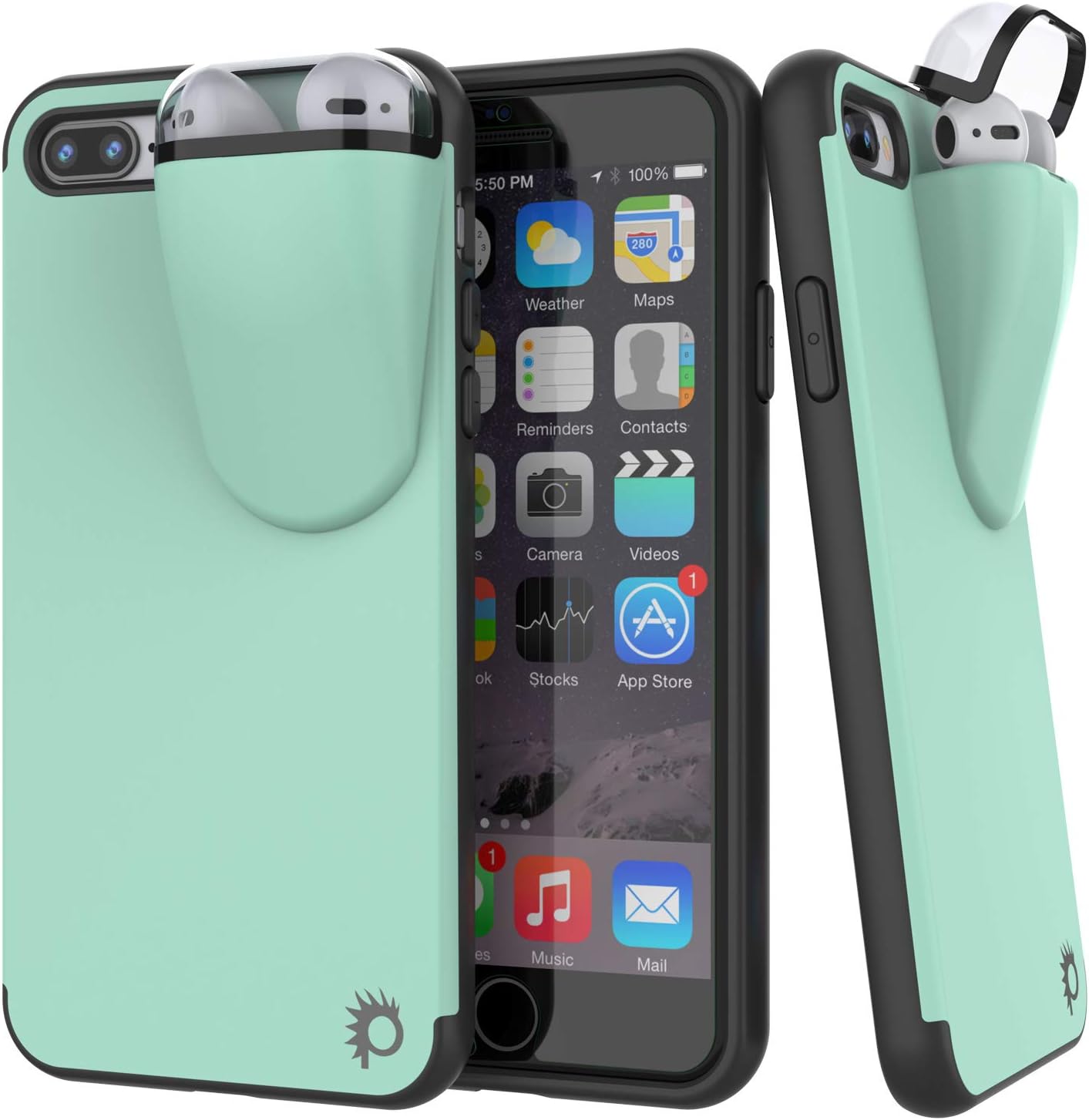 Punkcase iPhone 7 Plus Airpods Case Holder (TopPods Series) | Slim & Durable 2 in 1 Cover Designed for iPhone 7 Plus (5.5") | Protects Your Phone & Stores Your AirPods Gen. 1 & 2 [Teal]