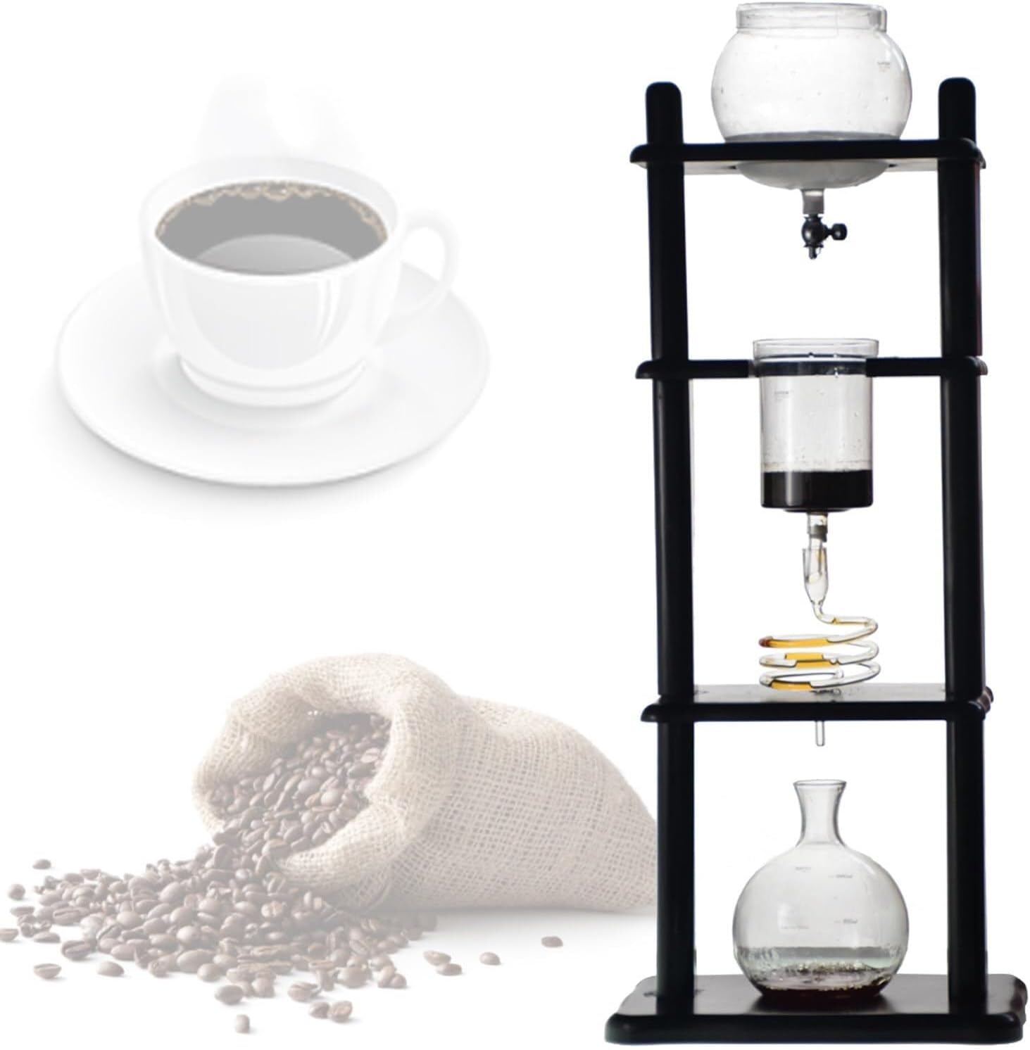 Cold Brew Coffee Maker, Large Capacity Ice Drip Coffee Tower with Adjustable Dripper, Glass Drip Cold Brew Brewer for Home Cafe