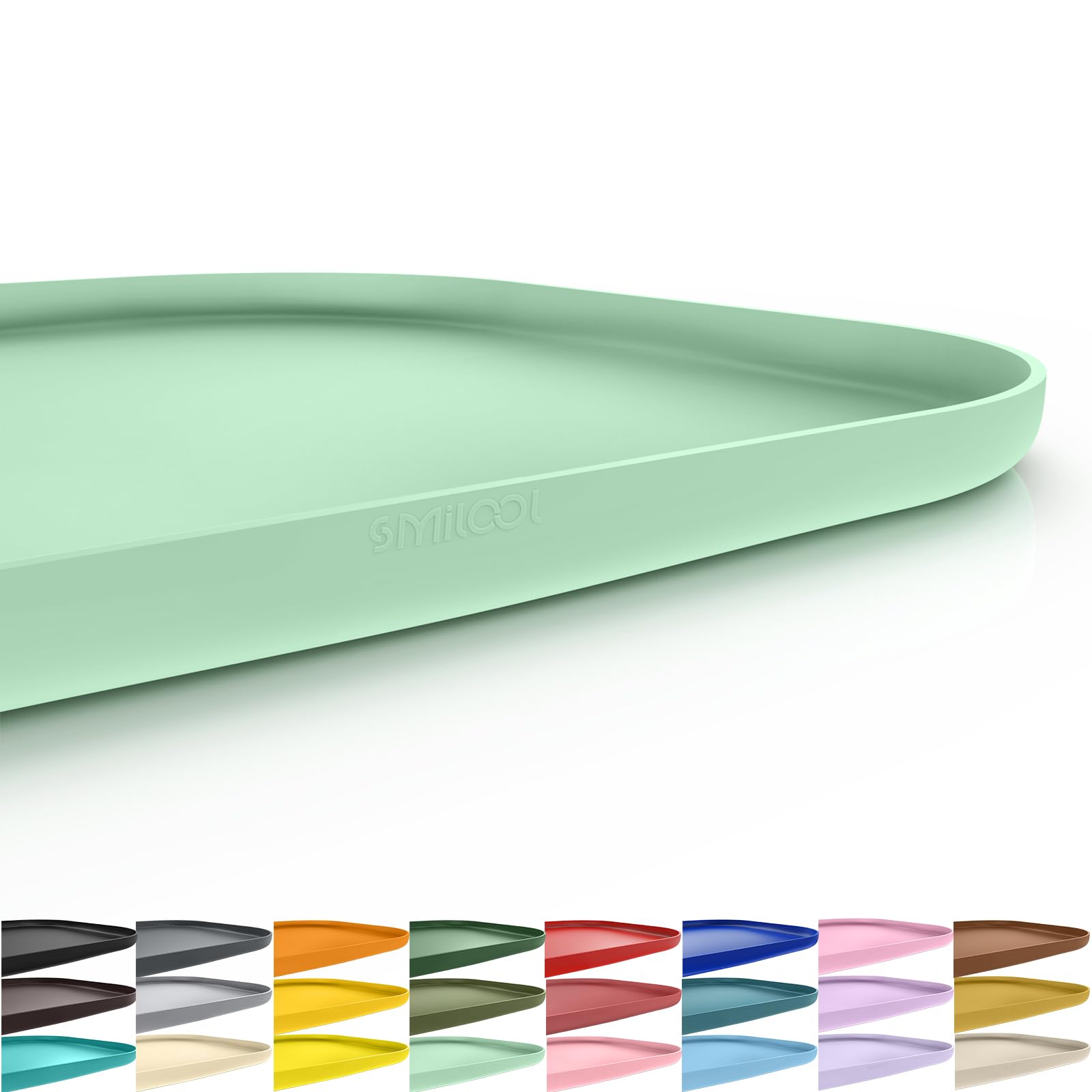 SMILOOL Silicone Pet Food Mat with Raised Edge for Food and Water Bowl, Dog Feeding Mats, Cat Food Trays for Floor Waterproof, Rubber Tray for Dogs and Cats, 22 x 14 x 0.8 Mint Green