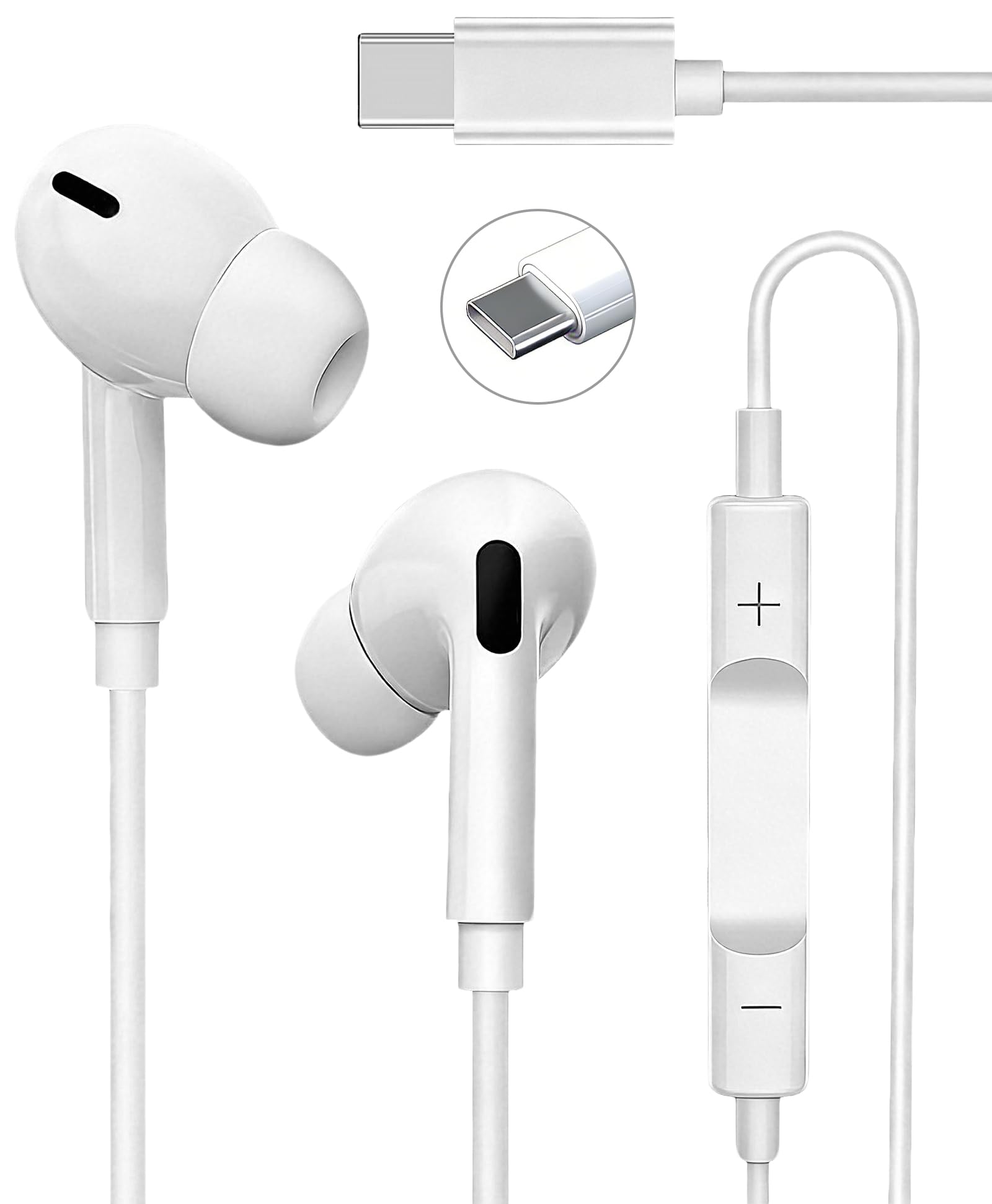イヤホン 有線 タイプc 有線イヤホン Type-C ノイズ低減機能付き 絡み防止 音量調節 iPhone17対応 遅延なし マイク付き ワンタッチ操作 usb c 高感度マイク 人間工学 快適な装着感 TPE素材 耐久性 IPX4 相当の防水性能 カナル型 重低音 小型·軽量 iPhone15/16/17/Android/iPad/ノート各機種対応 (ホワイト, Type-C)