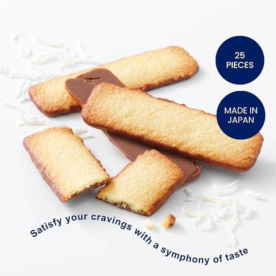 ROYCE' Coconut Baton Japanese Gourmet Cookies from Hokkaido | Coconut Snack for Gifting & Indulgence (25 Pieces)
