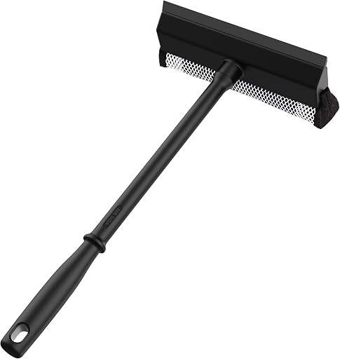 MR.SIGA Professional 2-in-1 Car Window Squeegee and Sponge Scrubber | Rubber blade squeegee with 16.4 inch/41.5 cm handle, sponge car squeegee for glass, windshield, shower