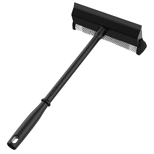 MR.SIGA Professional 2-in-1 Car Window Squeegee and Sponge Scrubber | Rubber blade squeegee with 16.4 inch/41.5 cm handle, sponge car squeegee for glass, windshield, shower