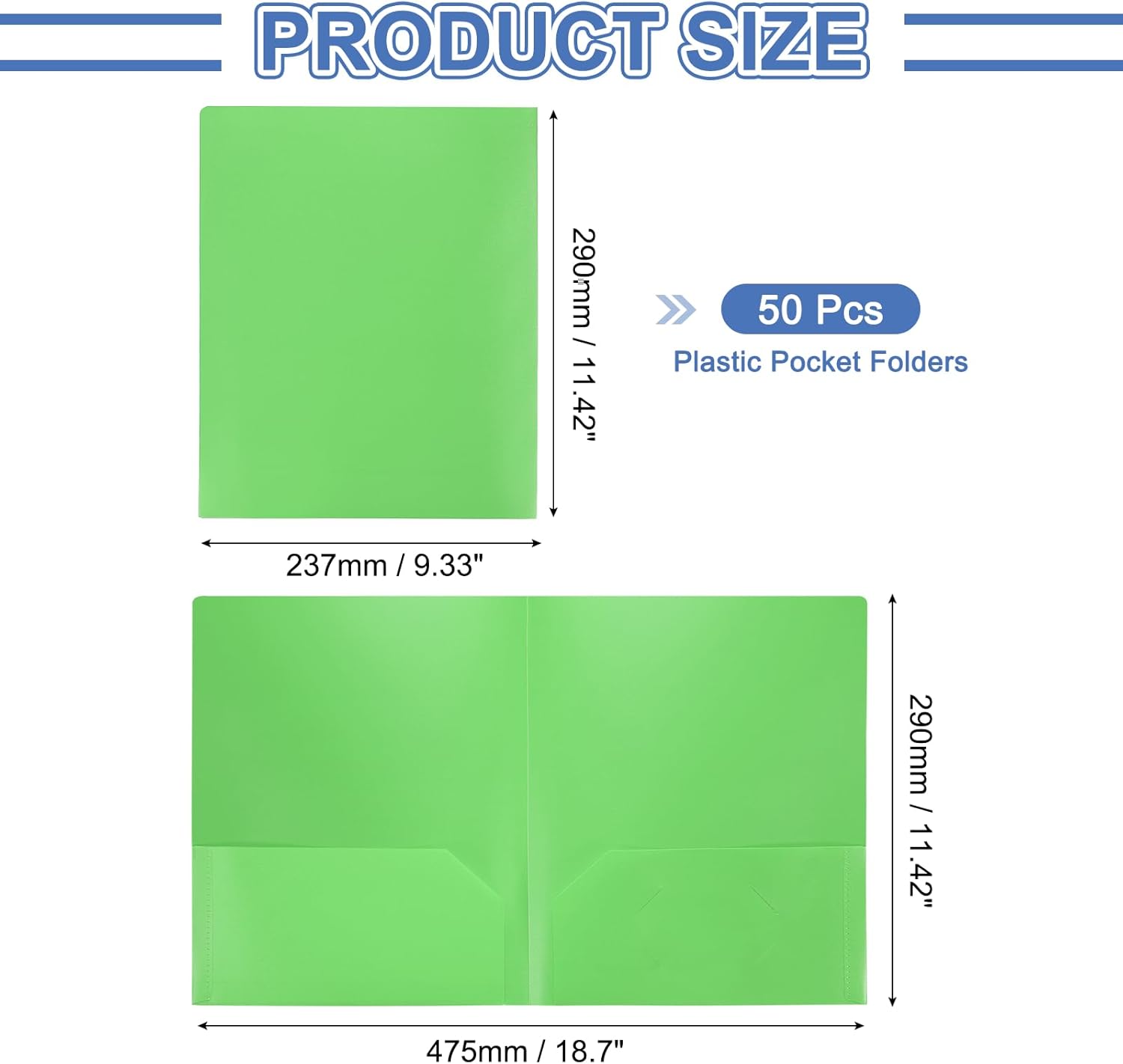 PATIKIL Green Plastic Folders with Pockets, 50 Pack Plastic Pocket Folders Two Pocket Letter Size Heavy Duty for Office Business Card Holder, 9.3x11.4inch