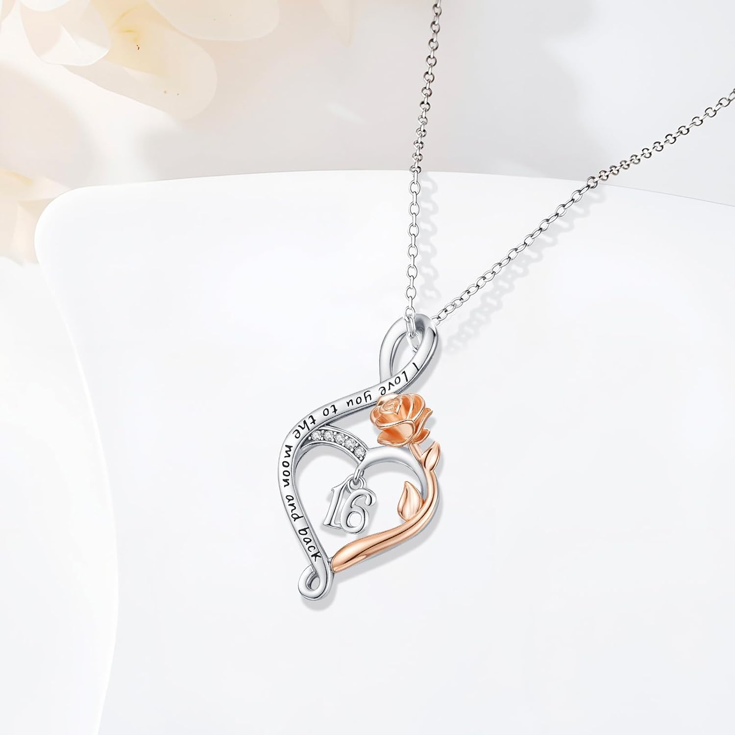 Birthday Gifts Necklace for Women 925 Sterling Silver Rose Flower Heart Infinity Pendant Jewelry Birthday Gift for Daughter Granddaughter - Image 3