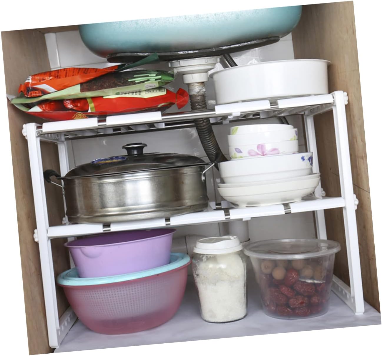 Adjustable Over The Sink Dish Rack Retractable Cutlery Sink Holder 2 Layers Drainer Rack for Efficient Drying