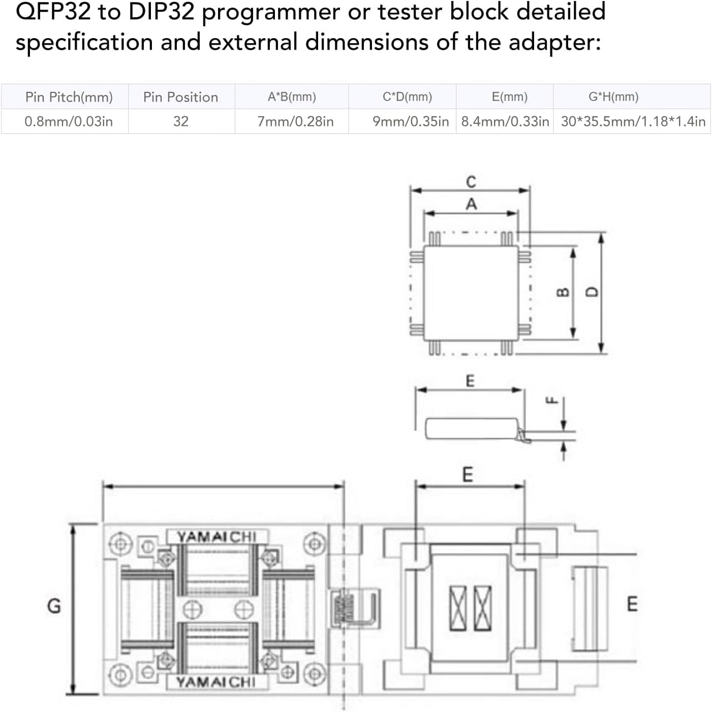 QFP32 DIP32 Programming Socket for PCB Test 2.54mm Pin Pitch Adapter for Data Processing