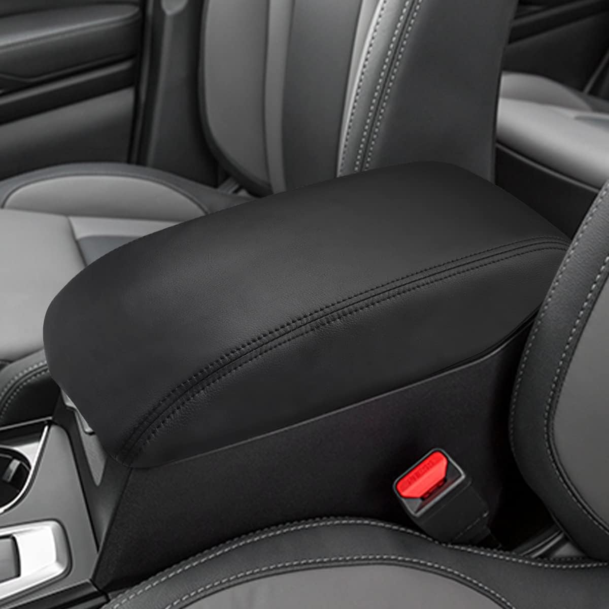 INTGET Center Console Cover for 2025 2026 Subaru Ascent Accessories 2019-2024 2020 2021 2022 2023 Car Leather Middle Armrest Arm Rest Box Lid Seat Cover Protector Saver (Black Stitches, 2019+)