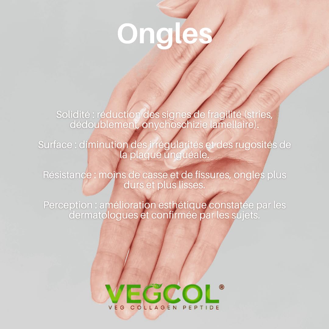 Colágeno vegano VEGCOL®, una alternativa al colágeno marino, para una piel hidratada, un cabello sedoso y articulaciones fuertes. Tratamiento de 50 días, 125 gramos, colágeno hidrolizado tipos 1 y 3