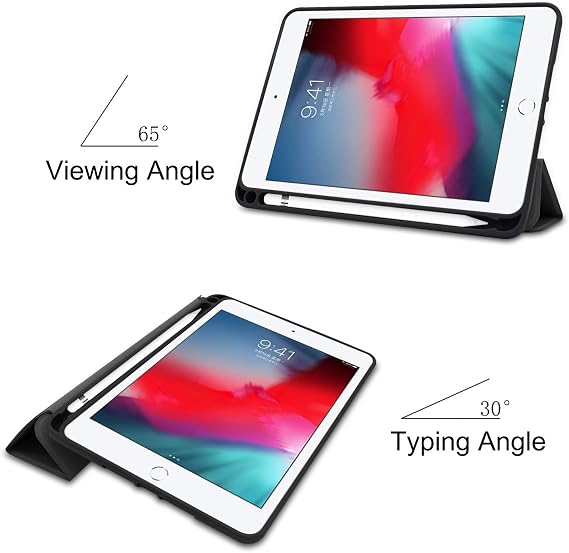 iPad Mini 5 Case, iPad Mini 2019 Model Case, Cover, iPad Mini 4 Case, Pen Holder, Stand Function, Tri-fold, Side Opening, Full Protection, Lightweight, Ultra Thin, Auto Sleep Function Black