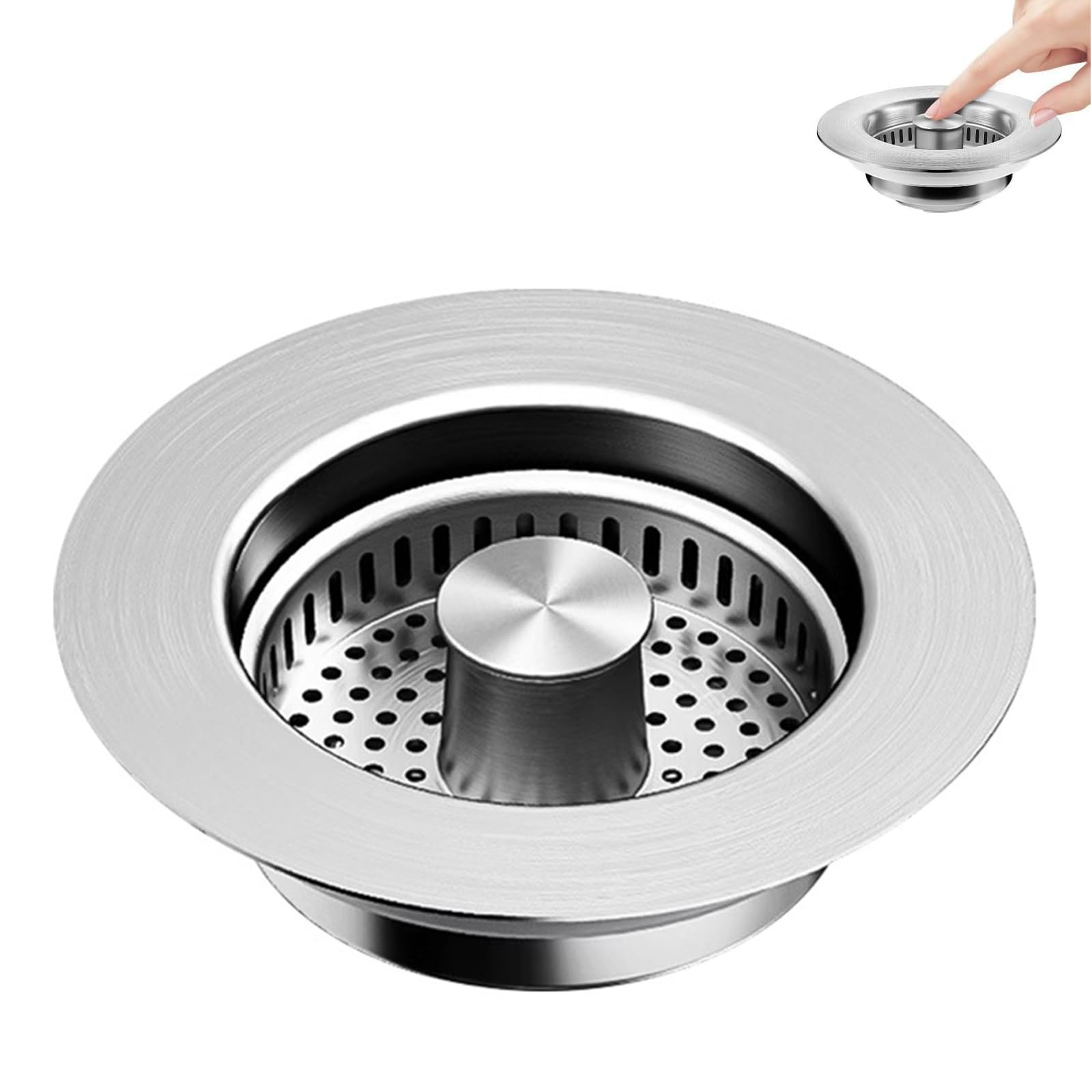 Sink Plug Strainer, 3 in 1 Kitchen Sink Drain Strainer Sinks Stopper, Stainless Steel Sinks Drain Strainers with Anti-Clogging Basket for Holes with Diameter of 75-87 mm and Depth > 37mm