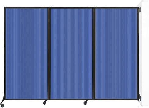 Versare Wall-Mounted QuickWall Fold-Open Portable Partition | Wheels or Stationery Option | Durable Privacy Room Divider Screen | Made in USA | 84" x 510" Blue Polycarbonate Panels