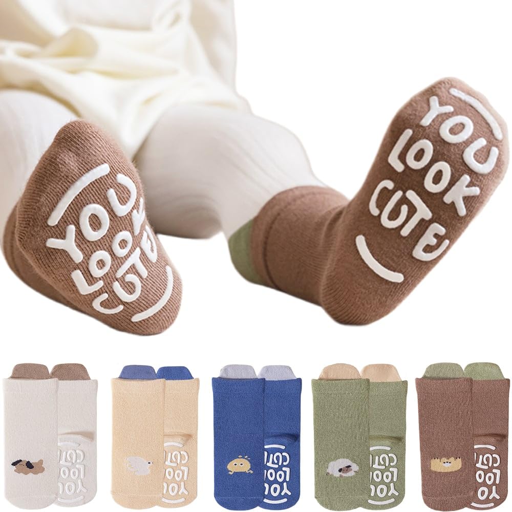 BINIDUCKLING Toddler Cute Grip Socks Anti Slip Crawling Walking 1-3T