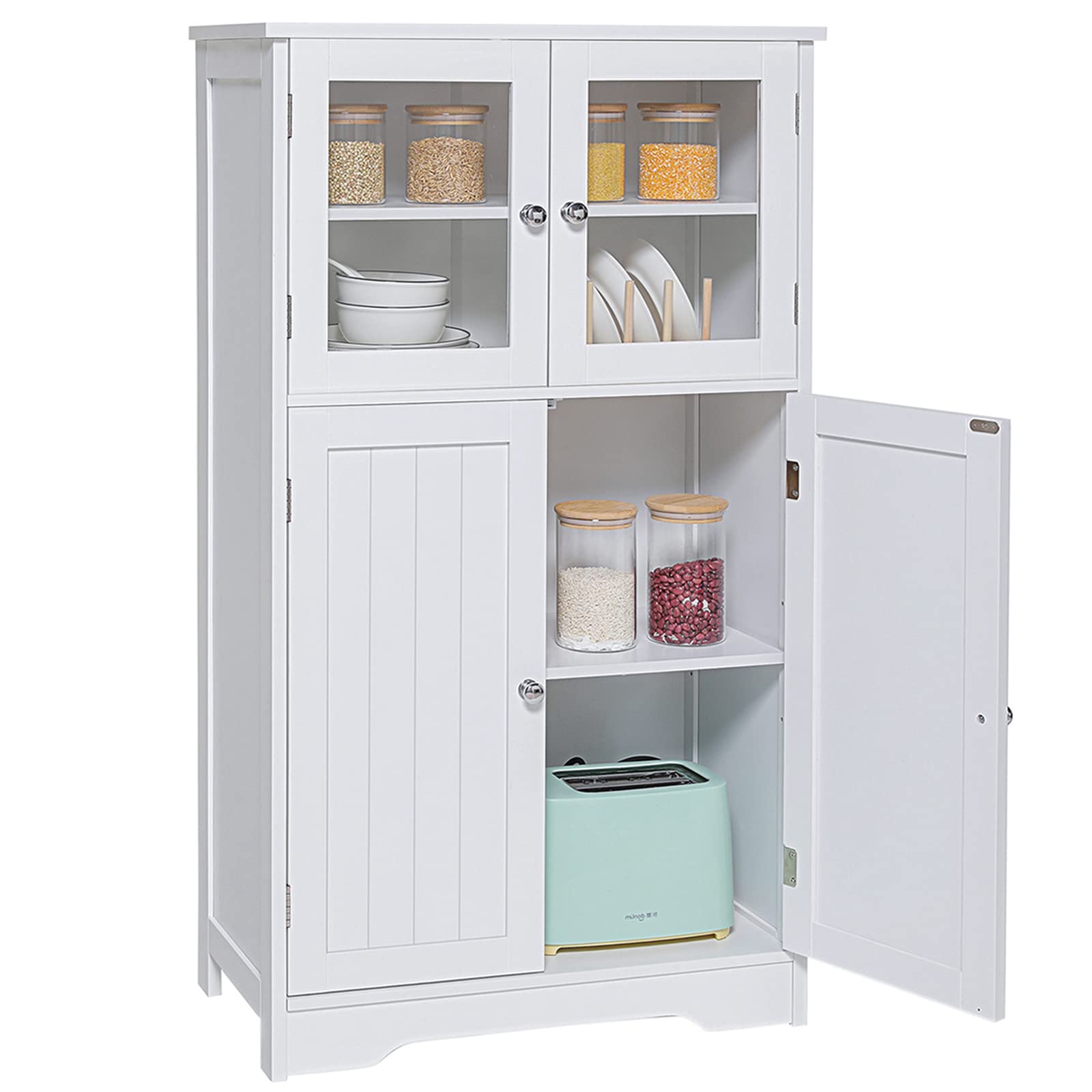 Buy IWELL Bathroom Floor Storage with Glass Doors