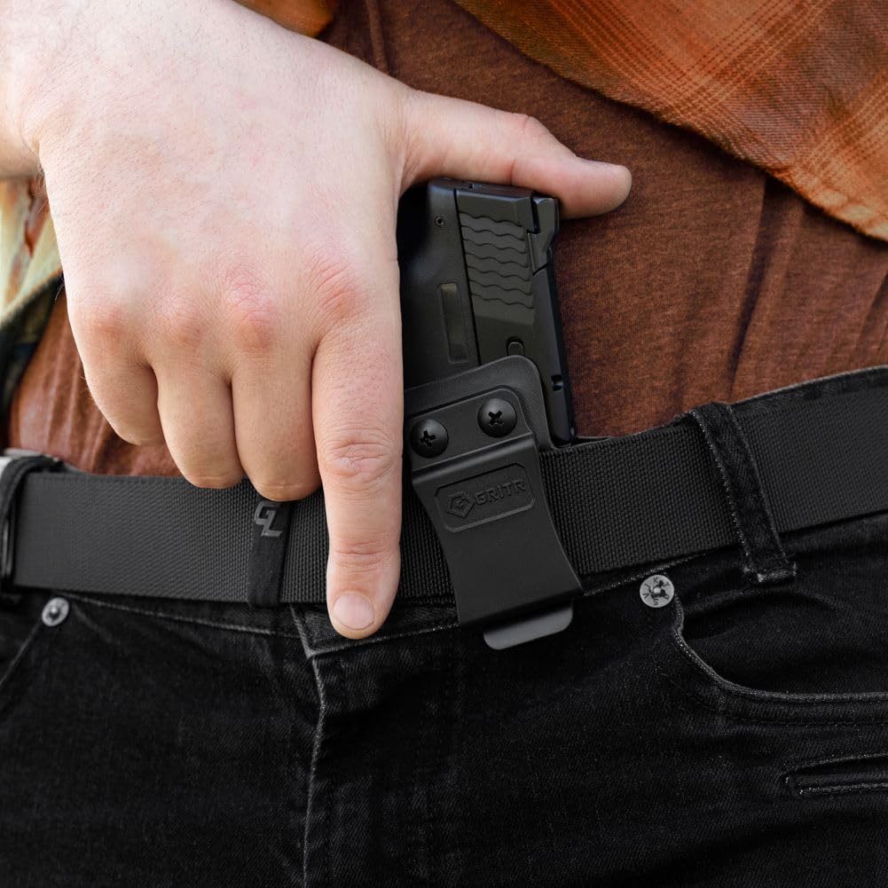 GRITR IWB Kydex Right/Left Hand Gun Holster Compatible with Smith & Wesson M&P Shield/M&P Shield Plus with 1.5" Belt Clip, Open Bottom, Optic Cut, Adjustable Retention